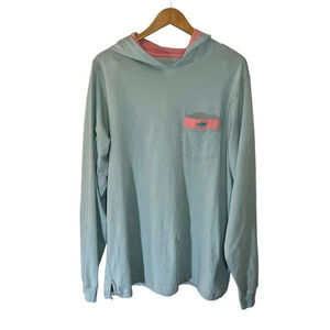 Saltwater Long Island Hooded Pullover XL Embroidered Fish Front Pocket Blue Pink
